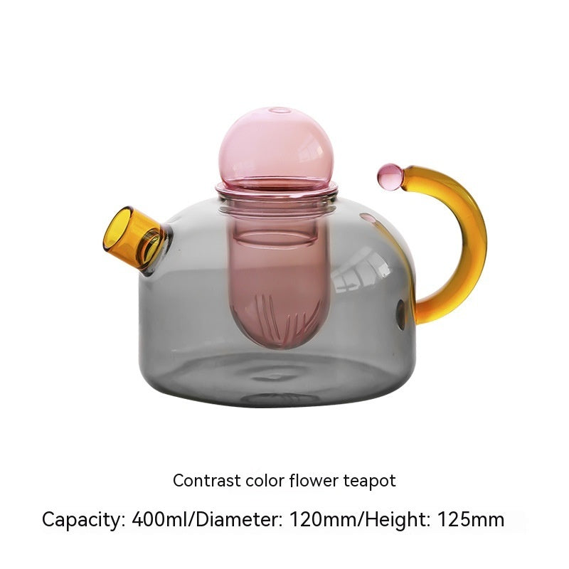 Creative Contrast Color High Temperature Resistant Glass Teapot