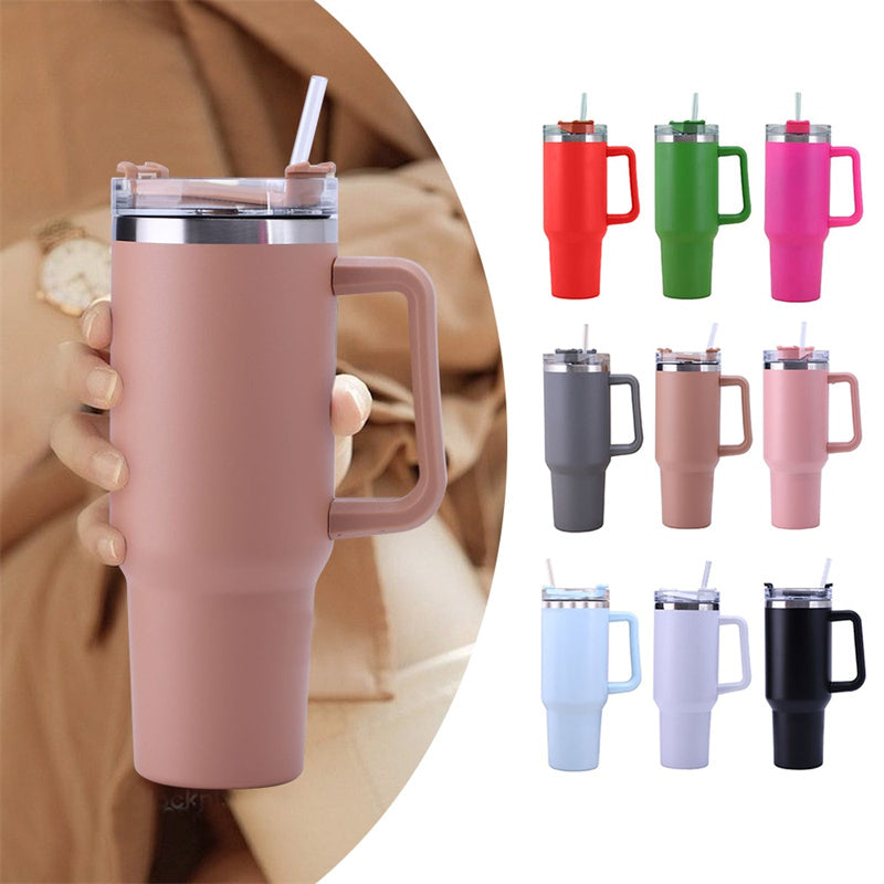 40oz Stainless Steel Straw Coffee Insulation Cup With Handle